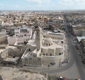 Al-Saa'a Convent in Moseul is pictured from above after the completion of reconstruction works