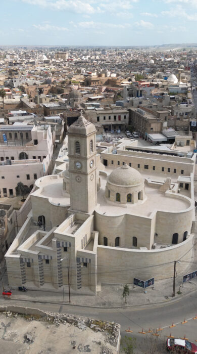 Al-Saa'a Convent in Moseul is pictured from above after the completion of reconstruction works