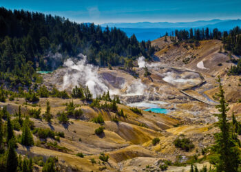 A boardwalk in Lassen Volcanic National Park, California