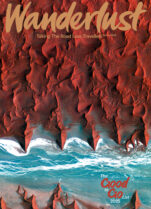 Wanderlust issue February/March 2025 cover. Cover image is the Namib Desert and Sossusvlei as seen from Korea’s Kompsat-2 satellite