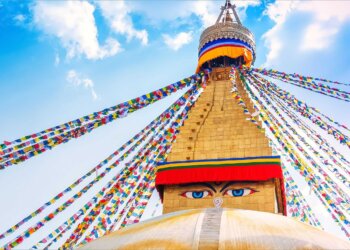 Close up of Nepal's Boudha Stupa