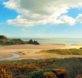 Three Cliffs Beach is backed by limestone cliffs and a wild shoreline of sand dunes, rock pools and salt marsh (Alamy)