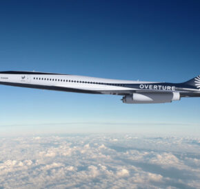 Considered by sum to be the 'New Concorde', this photo shows a render of Boom Supersonic's Overture plane above the clouds