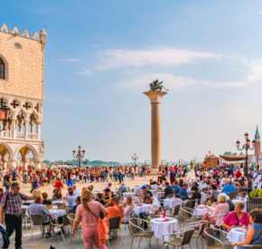 Overcrowded San Marco Square in the historical centre of Venice