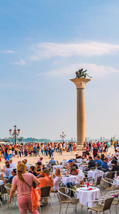 Overcrowded San Marco Square in the historical centre of Venice