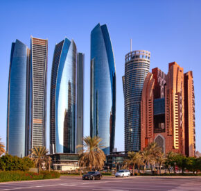 Cluster of skyscrapers along Abu Dhabi's Corniche