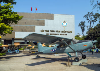 Exterior of the War Remnants Museum, with a captured US Air Force plane outside